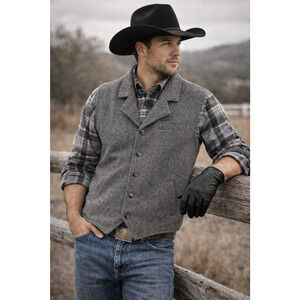 Walls Ranch Wear Mens Size M Gray Wool Rustic Rugged Cowboy Western Vest